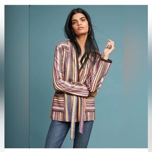 Anthropologie Akemi + Kin Size Large Mansoura Multicolored Striped Belted Jacket